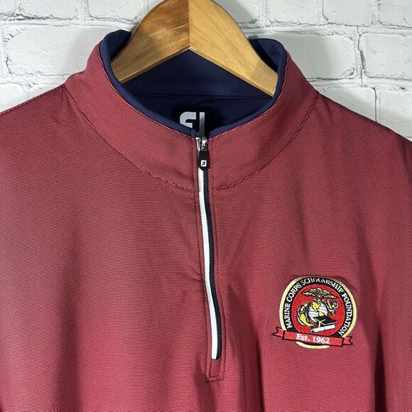 FootJoy Mens Red Quarter Zip Performance size L Large Marine Corps Scholarship - Picture 4 of 8